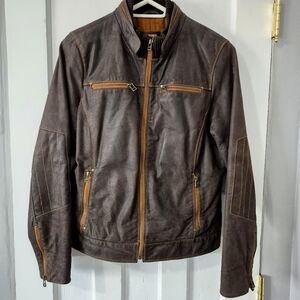 Danier Vintage 90 Y2K Men's Brown Thick Leather Jacket Sz M
